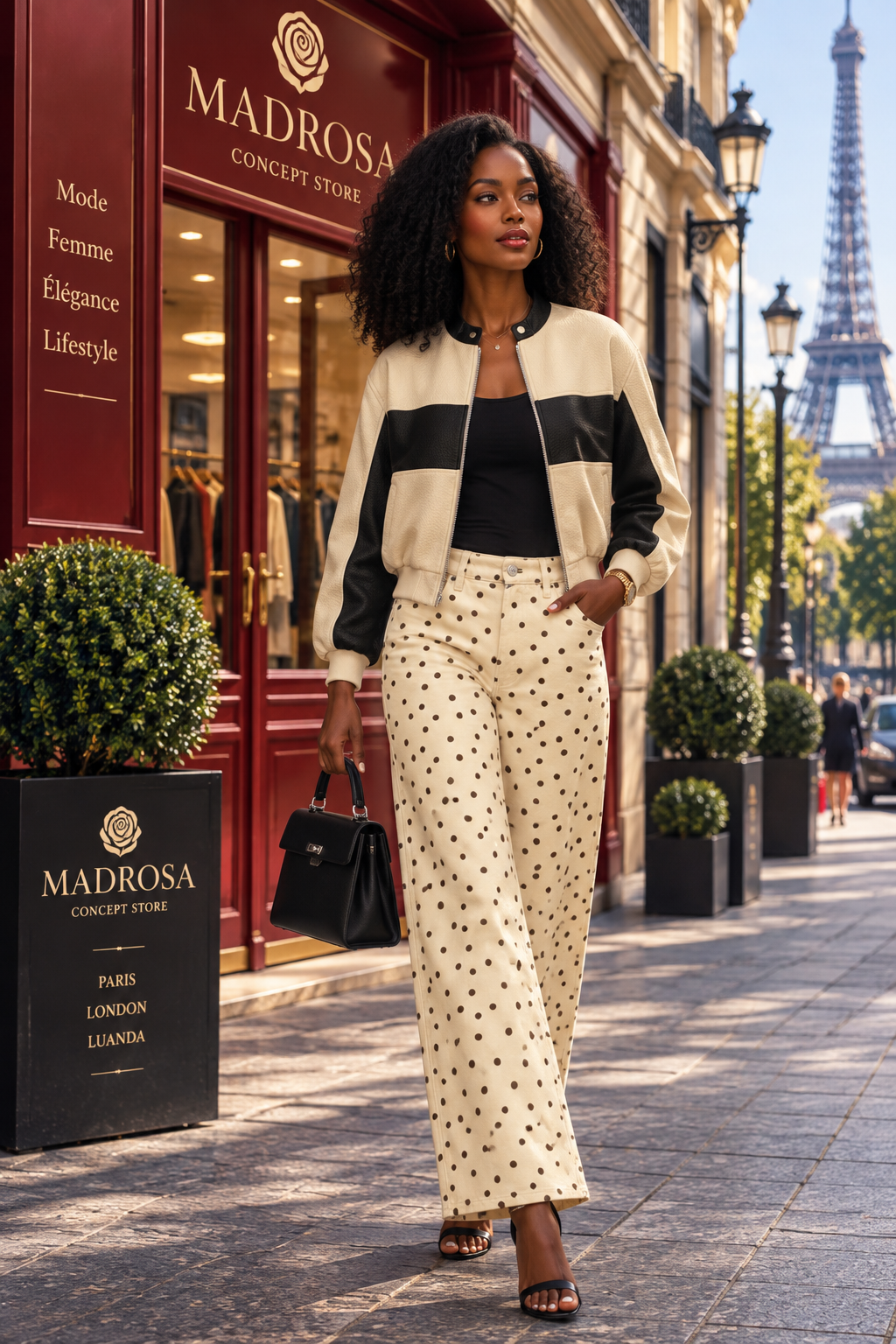 Blouson bicolore blanc & noir en simili-cuir COPPEROSE