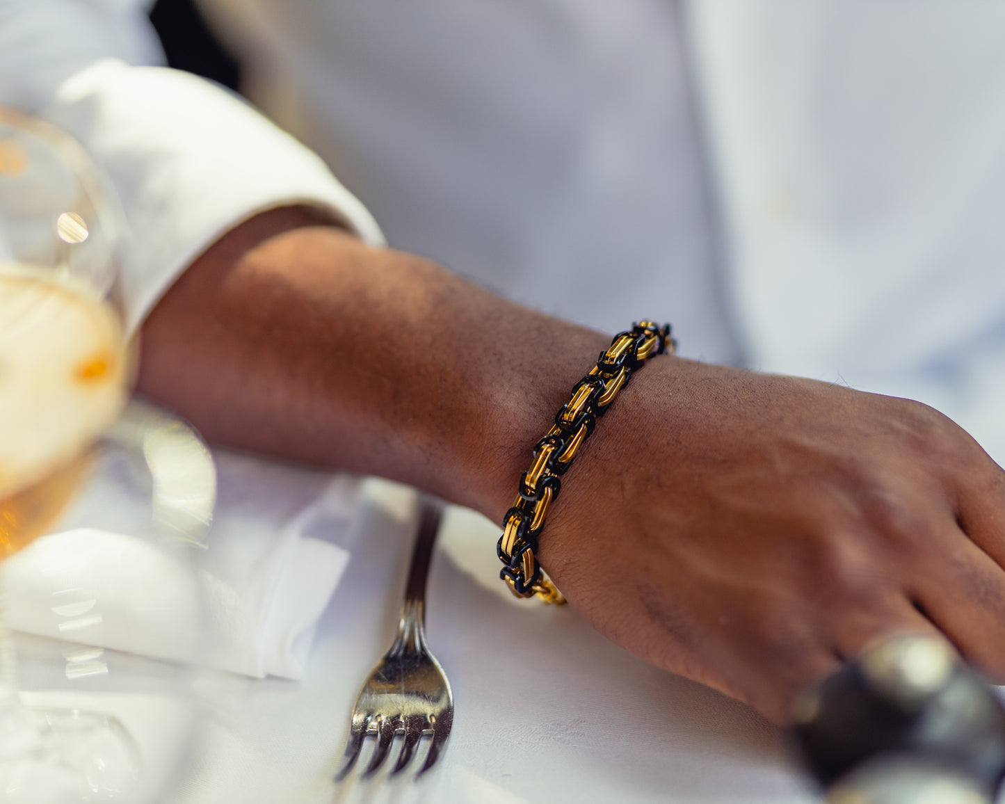 Duo Éclipse – Bracelet & Gourmette en acier inoxydable doré et noir