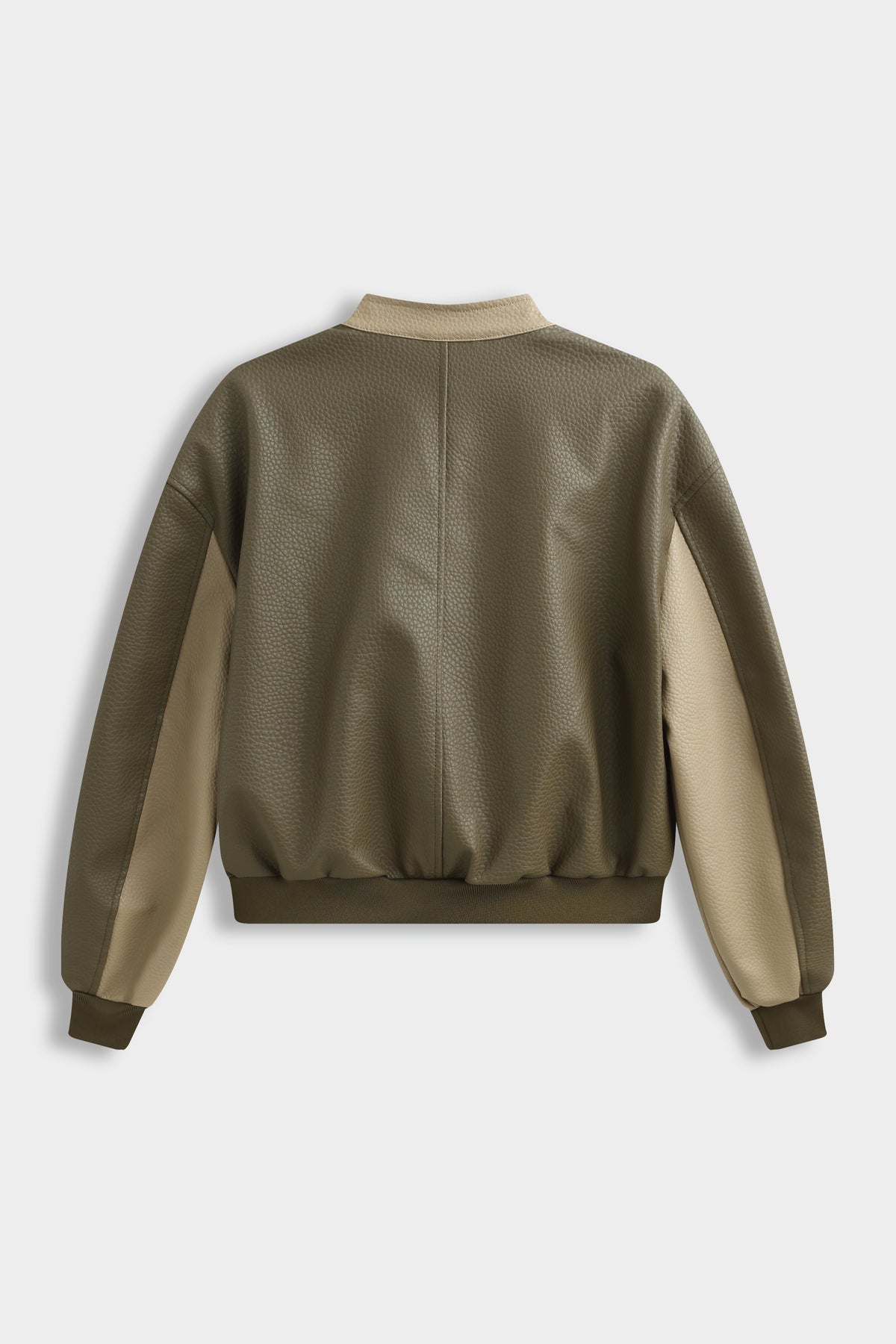 Blouson bicolore kaki & beige en simili-cuir COPPEROSE