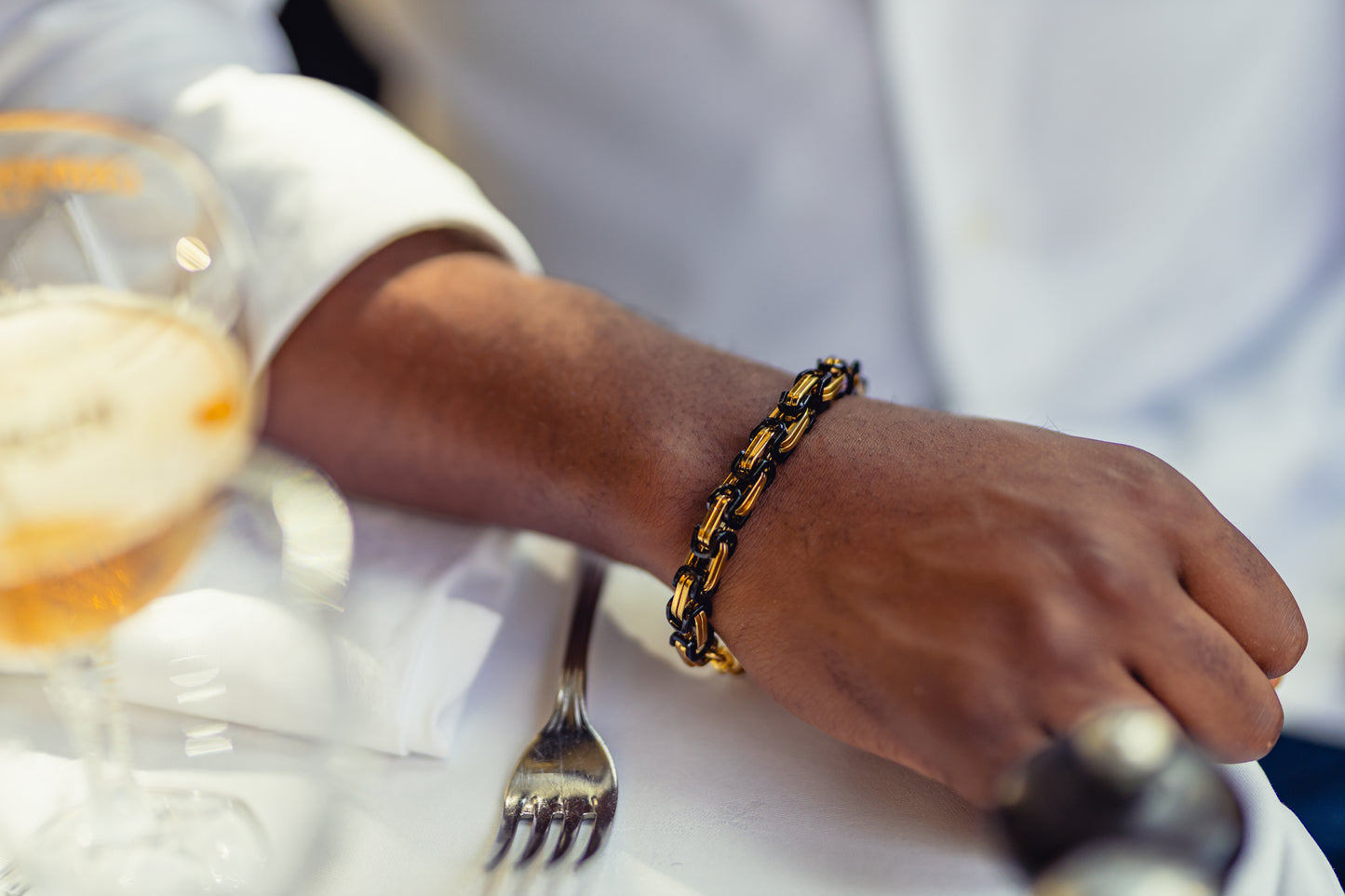 Duo Éclipse – Bracelet & Gourmette en acier inoxydable doré et noir