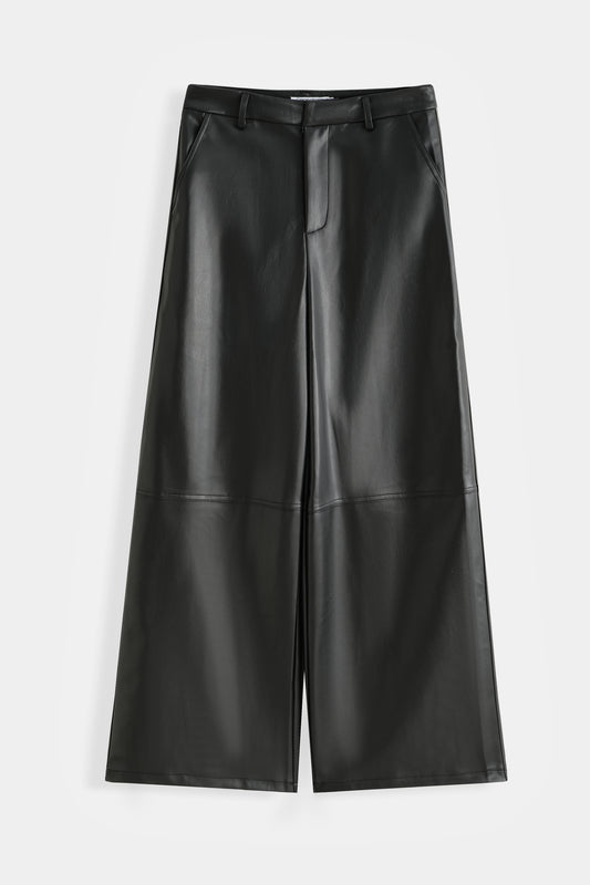 Pantalon large en simili-cuir noir