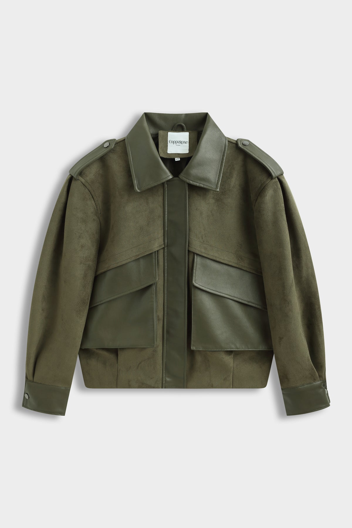 Veste bimatière daim & simili-cuir kaki COPPEROSE