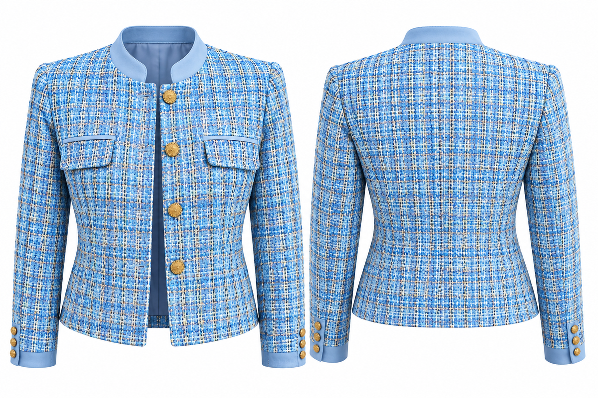 Veste en Tweed bleu élégance & raffinement ATTENTIF