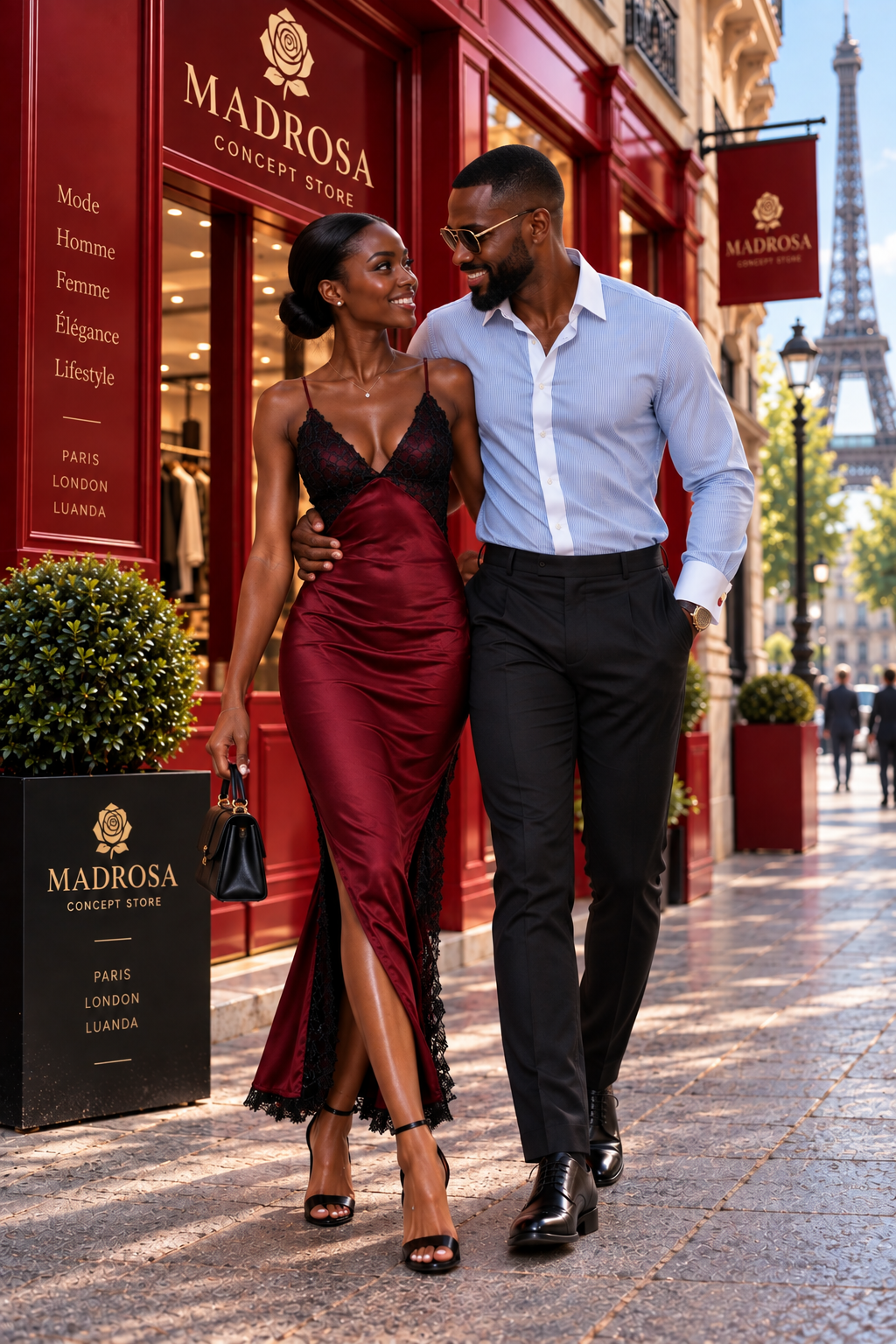 Robe satin Bordeaux & dentelle noire