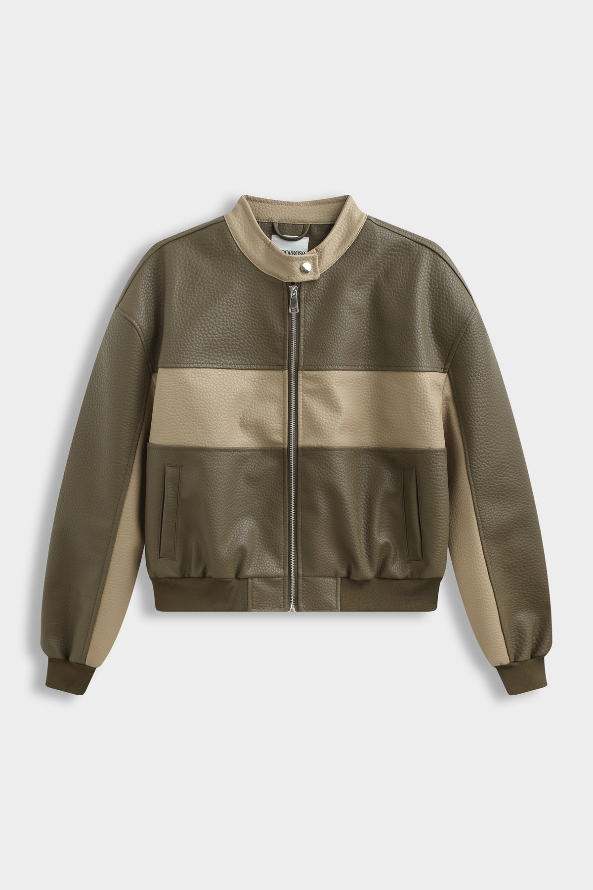 Blouson bicolore kaki & beige en simili-cuir COPPEROSE