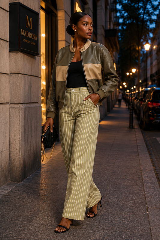 Jean kaki fine rayures blanches COPPEROSE