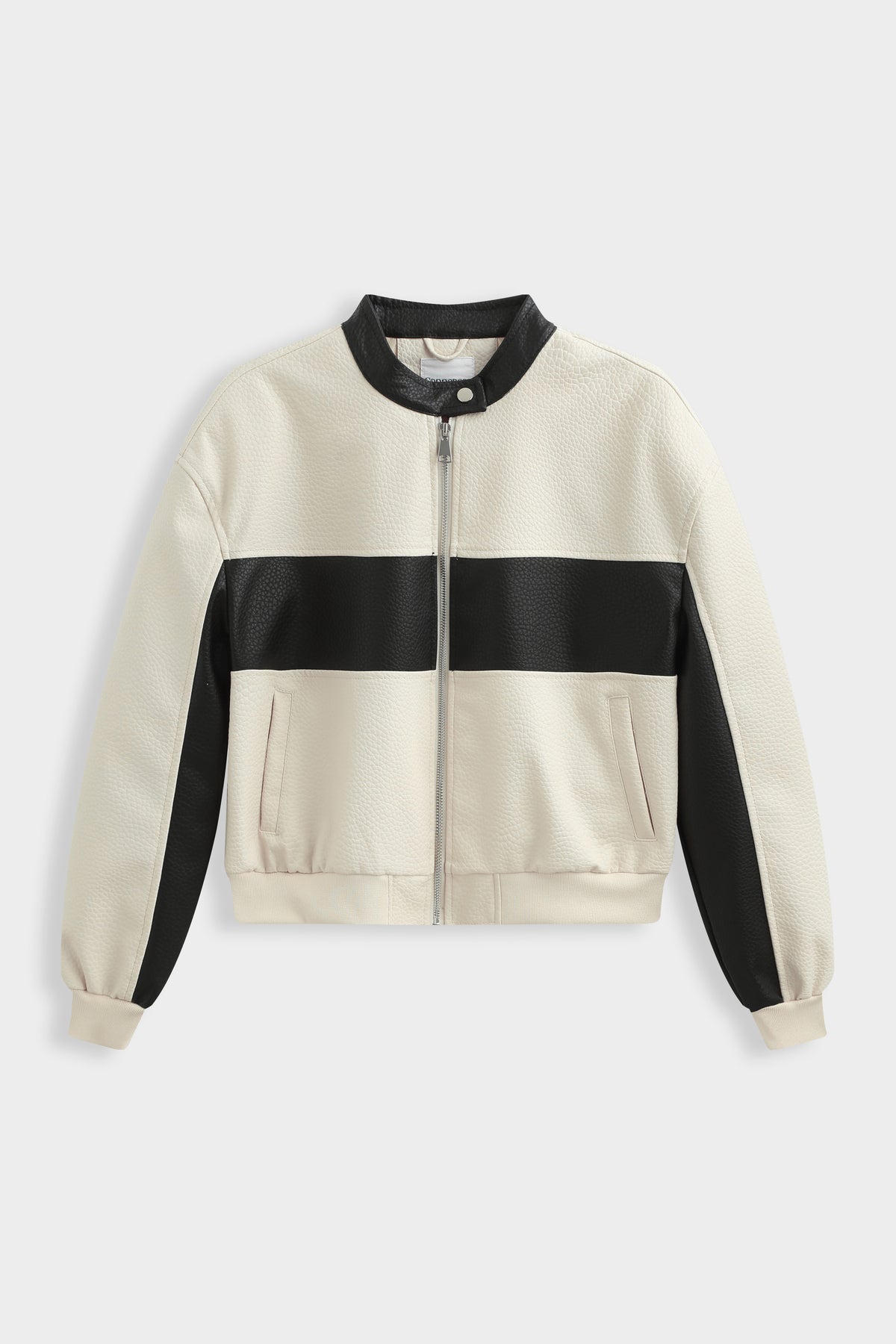 Blouson bicolore blanc & noir en simili-cuir COPPEROSE