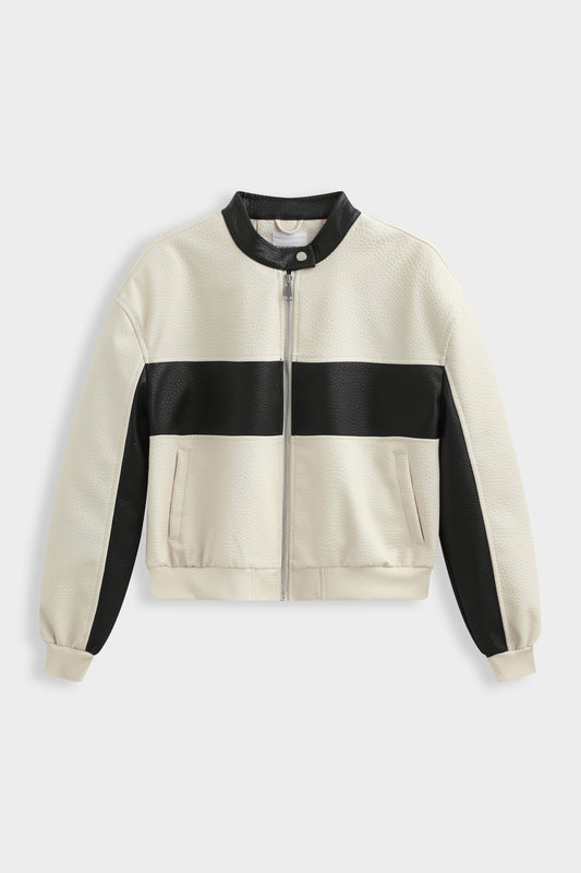 Blouson bicolore blanc & noir en simili-cuir COPPEROSE